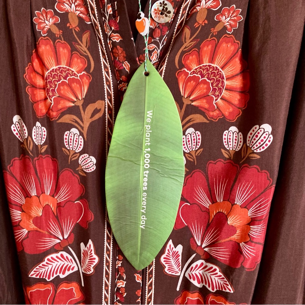 SOLD FARM Rio Gigi Tapestry Brown Mini Dress Beaded Buckle Red Floral Size L - Picture 16 of 16